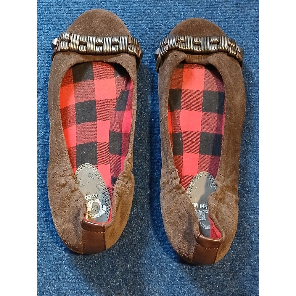 Gianni Bini Flats Brown Suede Leather with Decorative Metal Band across toes 7.5